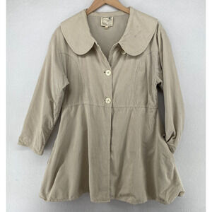 RIVER ROAD Jacket Womens S/M Corduroy Trench Coat Button Front Cotton Beige